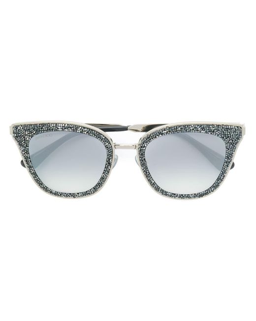 Embellished cat-eye sunglasses di Jimmy Choo in Metallic