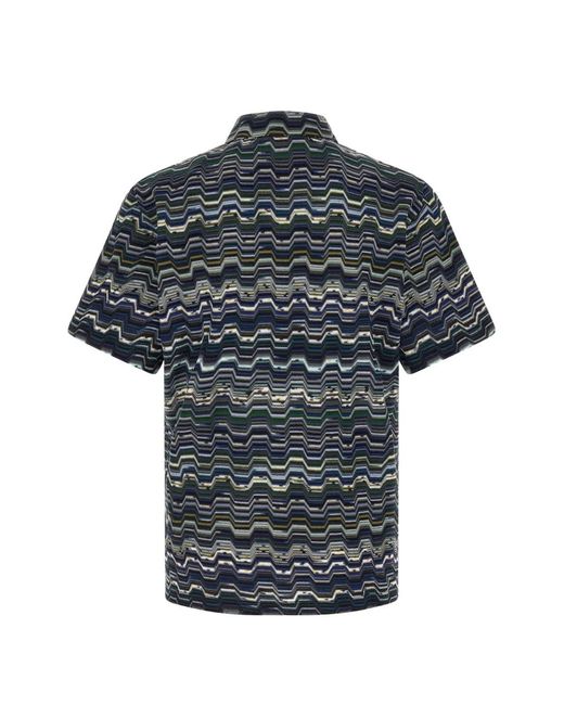 Missoni Blue Zig-Zag-Pattern Polo Shirt for men