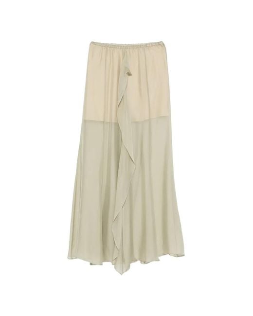 Alysi Natural Zip-Fastening Ruffled Midi Skirt