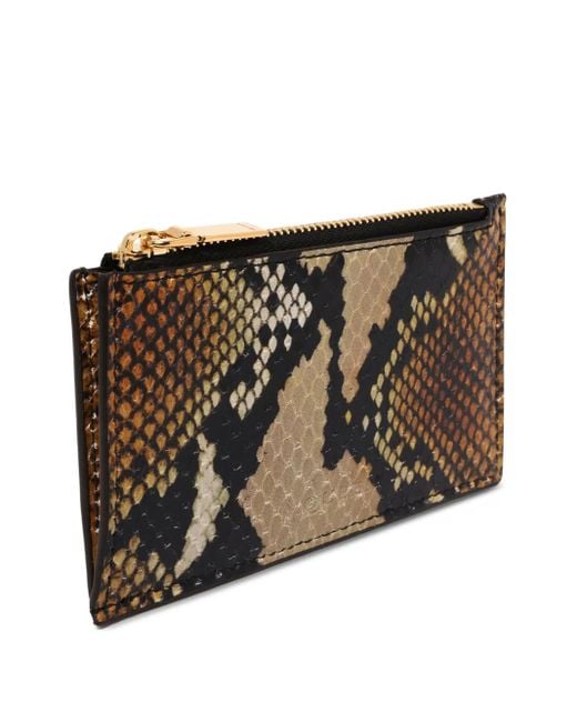McQueen Brown Snakeskin-Pattern Zip Cardholder