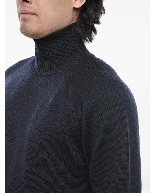 Paolo Pecora Blue Turtleneck Ribbed-Trim Sweater for men