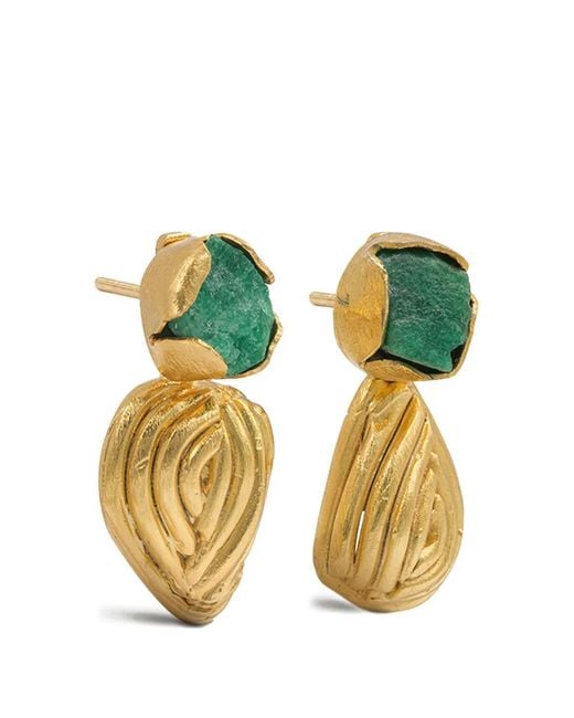 FENOMENA Metallic Shells Emerald Earrings