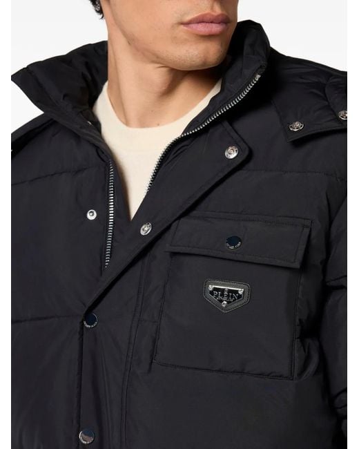 Philipp Plein Blue Nylon Puffer Jacket Gothic Plein for men