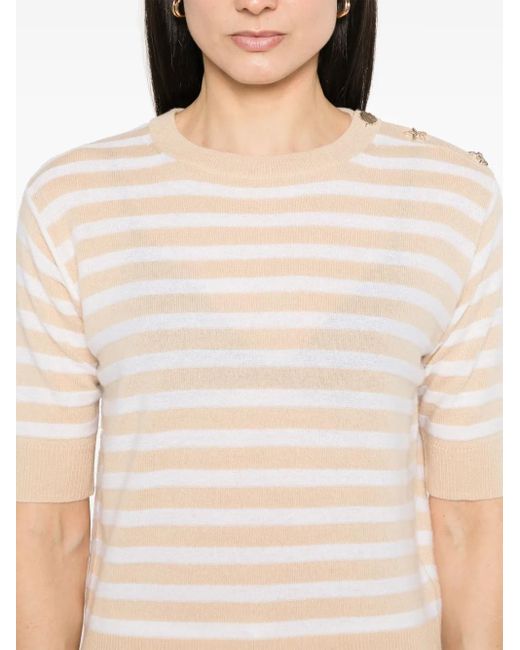 Allude ストライプ Tシャツ Natural