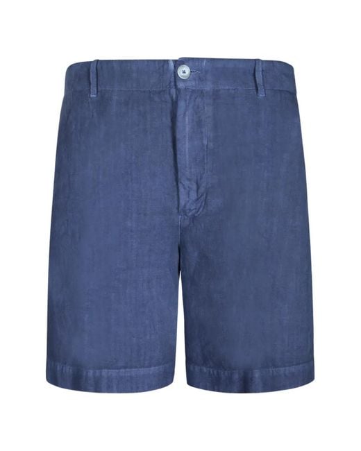 120% Lino Blue Elasticated-Waistband Patch-Pocket Shorts for men