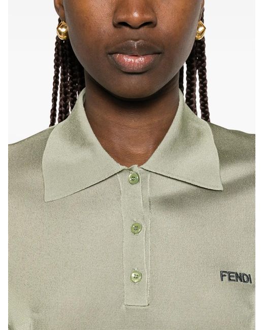 Fendi White Button-Up Polo Shirt
