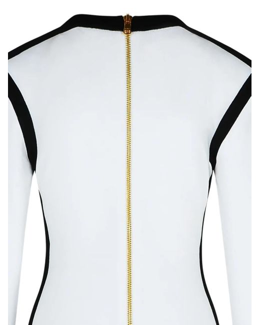 Balmain White V-Ausschnitt-Minikleid mit Kontrastdetails