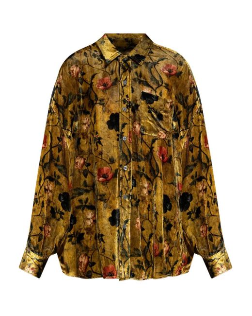 R13 Yellow Floral Velvet Shirt