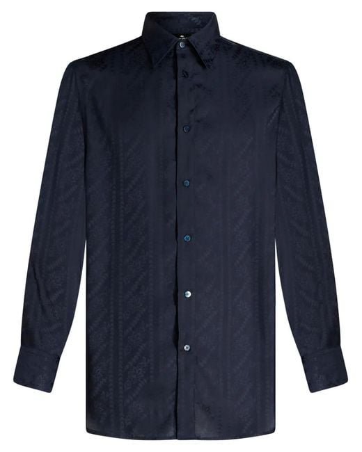 Etro Blue Jacquard Silk Shirt for men