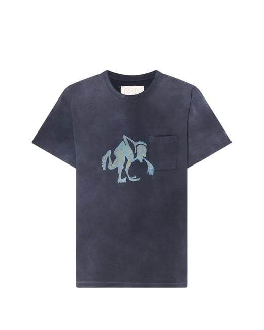 ERL Blue Puke Graphic-Print Pocket T-Shirt for men