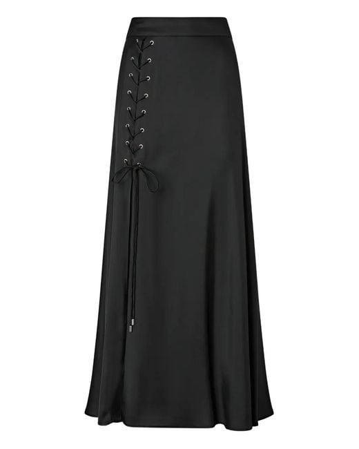 Pinko Black Long Skirt With Slit And Laces