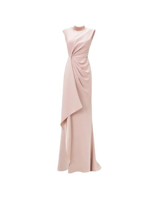 Gemy Maalouf Pink Embellished-Collar Maxi Dress