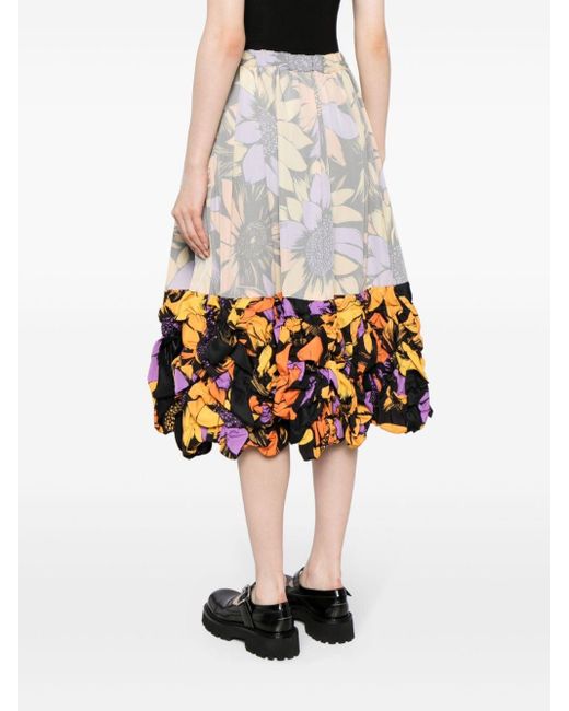 Comme des Garçons Gray Floral-print Midi Skirt