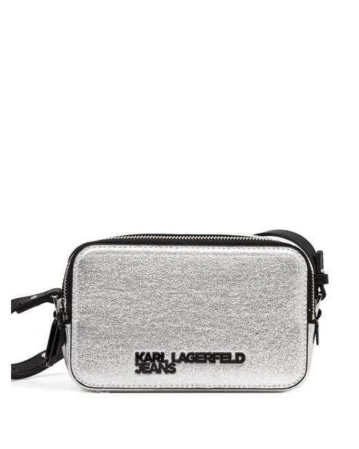 Karl Lagerfeld Gray Sac À Bandoulière À Plaque Logo