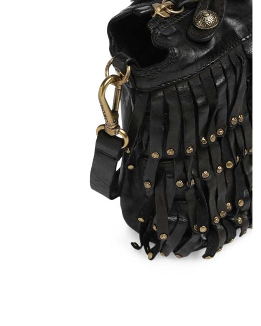 Campomaggi Black Fringe-Detail Studded Tote Bag