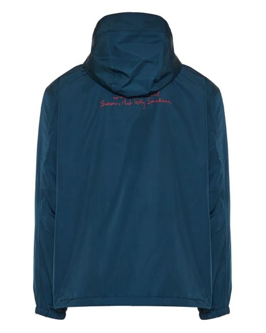 Givenchy Blue Embroidered-Logo Hooded Jacket for men