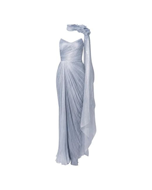 IRIS SERBAN Blue Anette Draped Floral-Detail Dress
