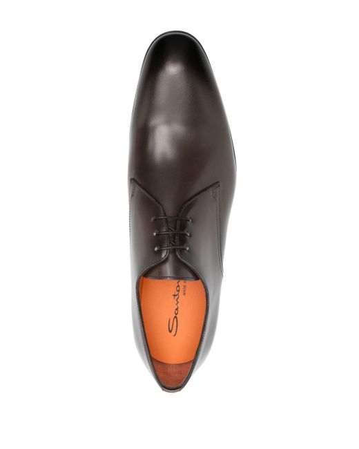 Santoni Brown Round-toe Leather Oxford Shoes for men