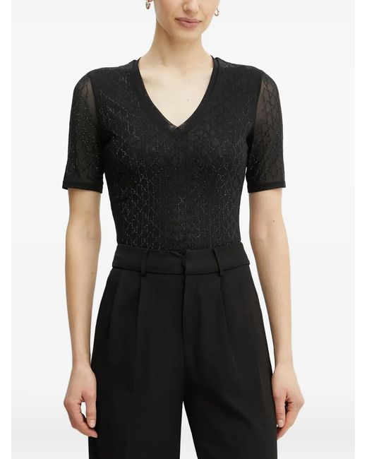 MARCIANO BY GUESS Black Aria V-Neck Short-Sleeve T-Shirt