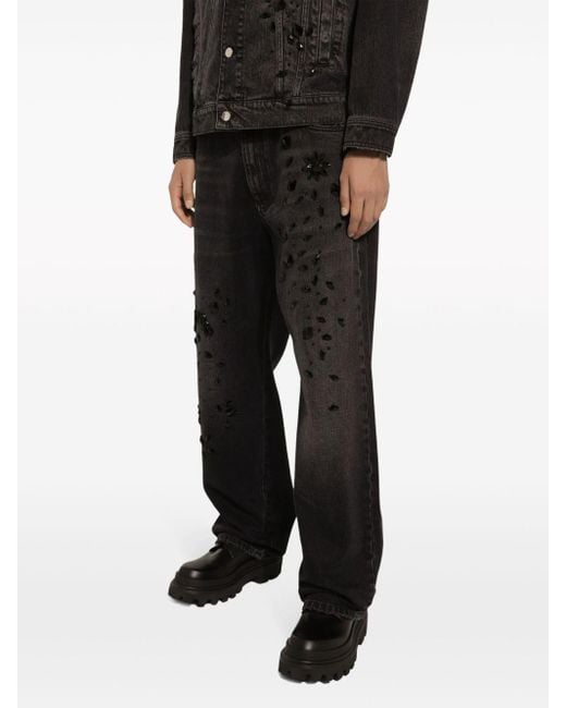 Dolce & Gabbana Strassverzierte Straight-Leg-Jeans in Black für Herren