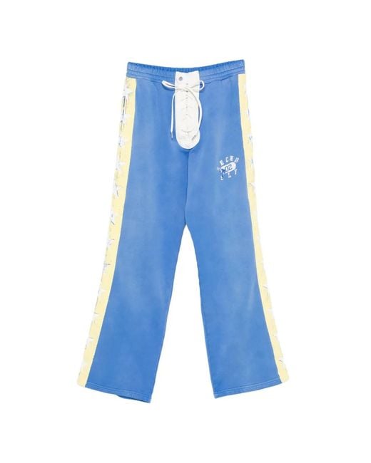 Secnd Slf Blue Lace-Up Star-Print Track Pants for men