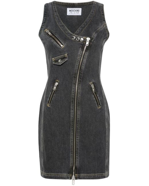 Moschino Jeans Black Zip-detailing Denim Mini Dress