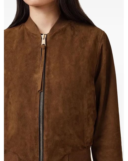 AllSaints Brown Suede Zip-Front Leather Jacket