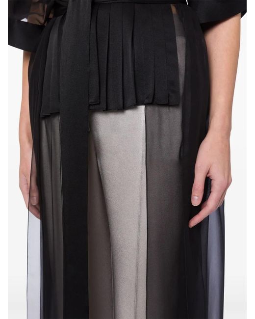 Alberta Ferretti Black Sheer-Panelled Long Blouse