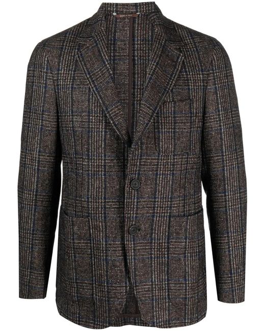 Canali Black Plaid-Check Single-Breasted Blazer for men