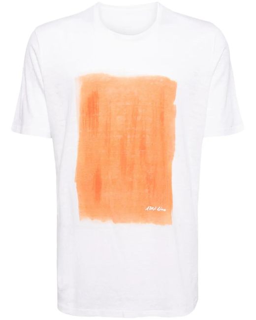 120% Lino Orange Paint-Print Linen T-Shirt for men
