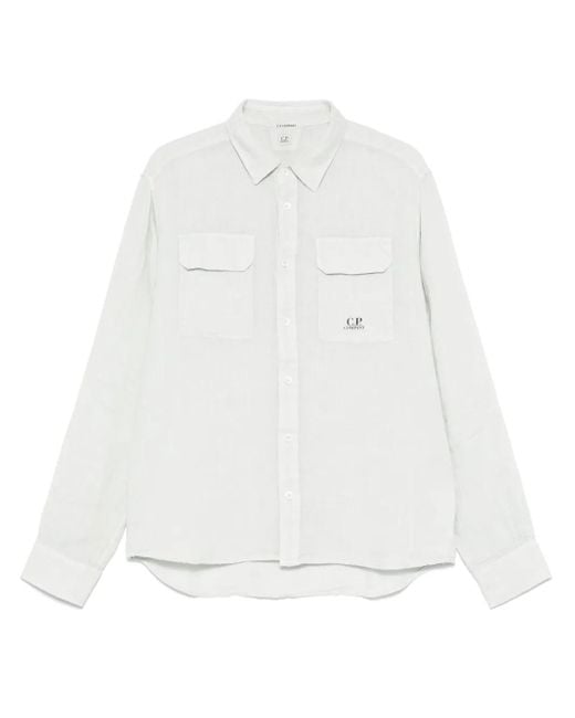 C P Company Linen Long-Sleeves Shirt in White für Herren