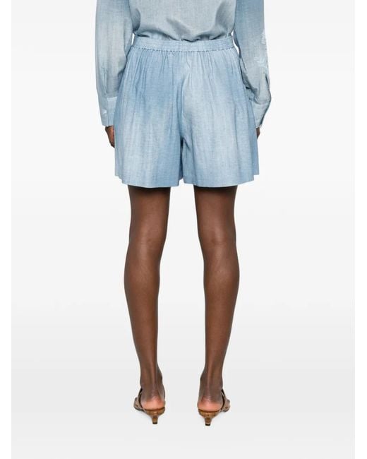 Ermanno Scervino Blue Pleated Buttoned Shorts