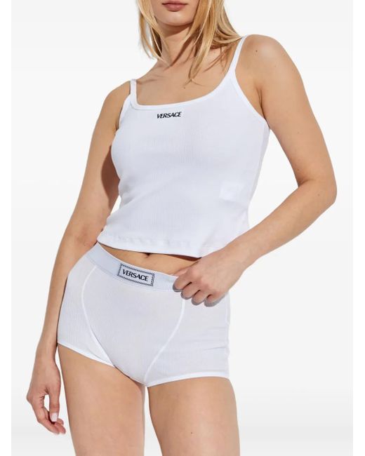 Versace White Logo-Embroidered Ribbed Top