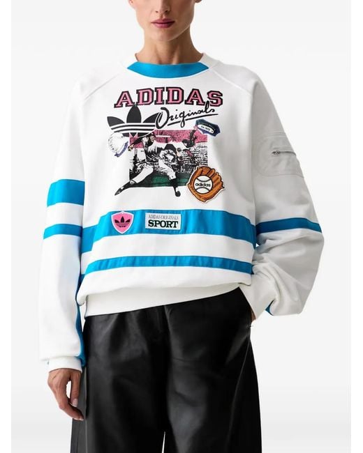 Adidas White Graphic-Print Panelled Sweater
