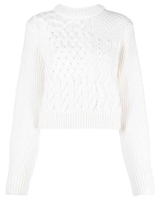 CECILIE BAHNSEN White Cable-knit Cropped Wool Jumper