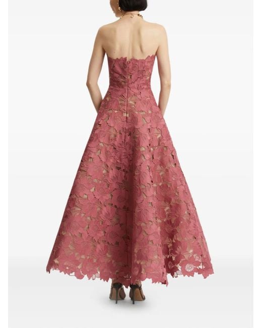 Oscar de la Renta フローラル ストラップレス ドレス Red