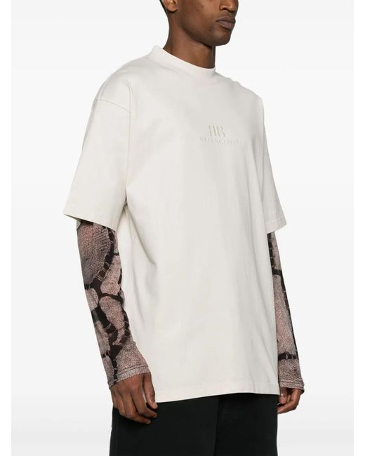 Balenciaga White Logo-Embroidered Cotton T-Shirt
