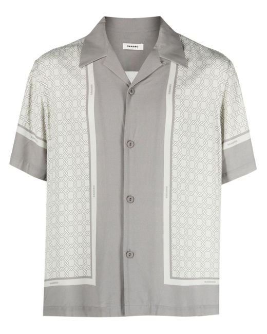 Sandro Geometric-print short-sleeve shirt in Gray für Herren