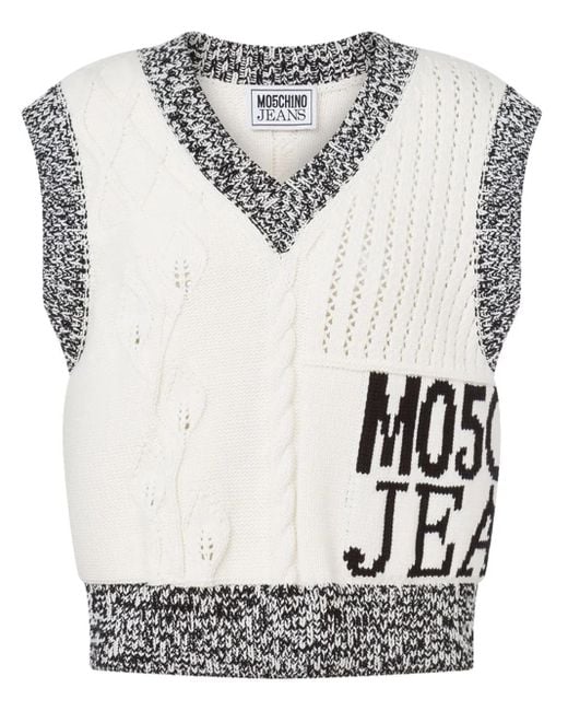 Moschino Gray Intarsia-Knit Logo Top