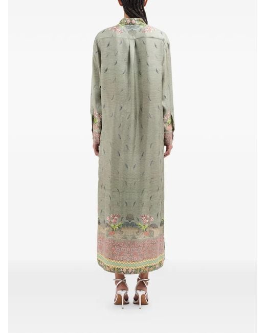 Pierre Louis Mascia Green Aloe Botanical-Print Maxi Shirt Dress