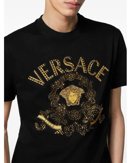 Versace Black Logo-Print Cotton T-Shirt for men