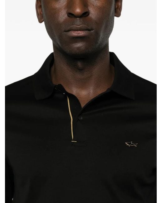 Paul & Shark Black Logo-Plaque Long-Sleeve Polo Shirt for men