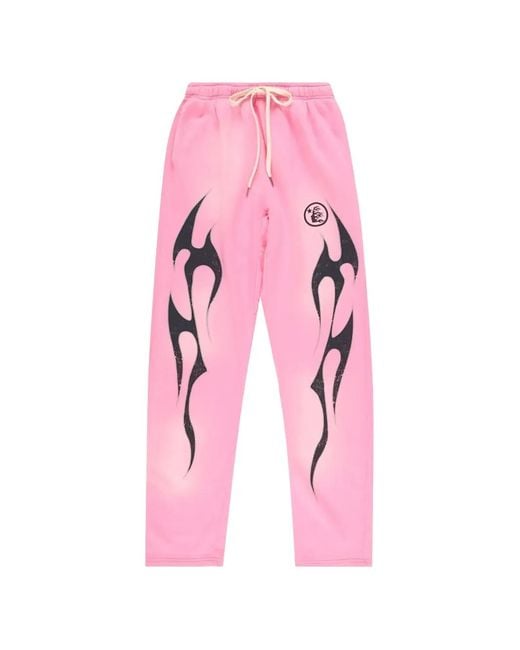 HELLSTAR Pink Flame-Print Track Pants for men