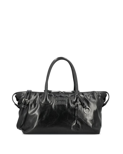 Miu Miu Black Logo-Embossed Tote Bag