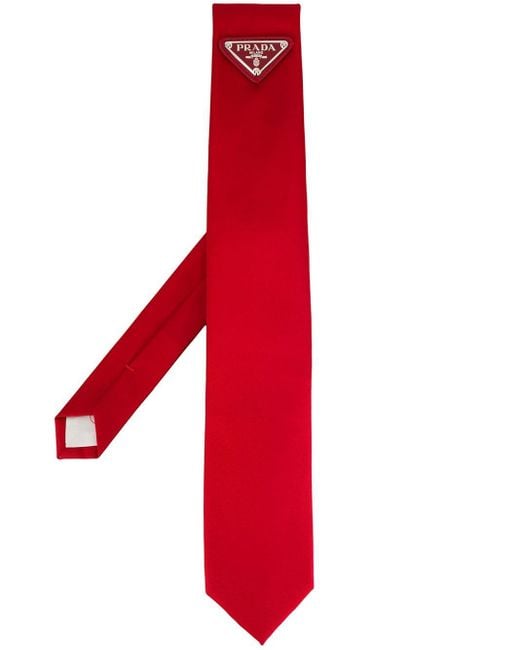 Prada Red Triangle Logo Tie for men