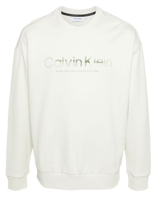 Calvin Klein White Logo-print Organic Cotton Sweatshirt for men