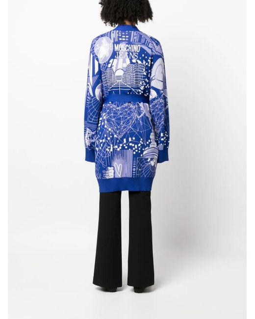 Moschino Blue Graphic Print Wrap Cardigan
