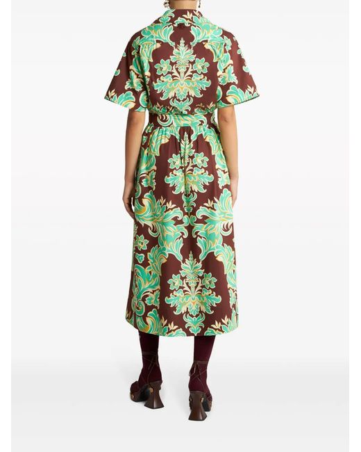 Etro Green Venus-Print Cotton Shirtdress