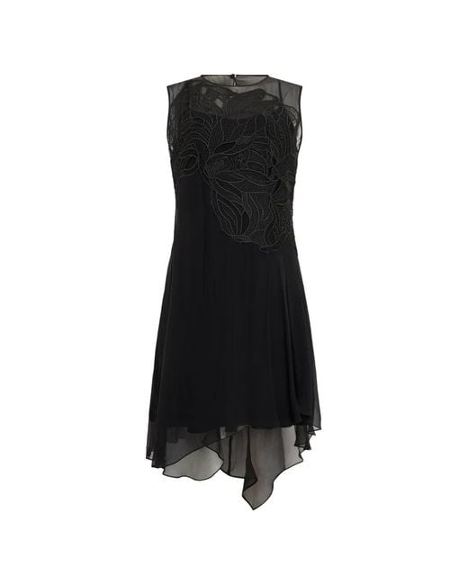 Alberta Ferretti Black Lace-Detail Asymmetric Mini Dress