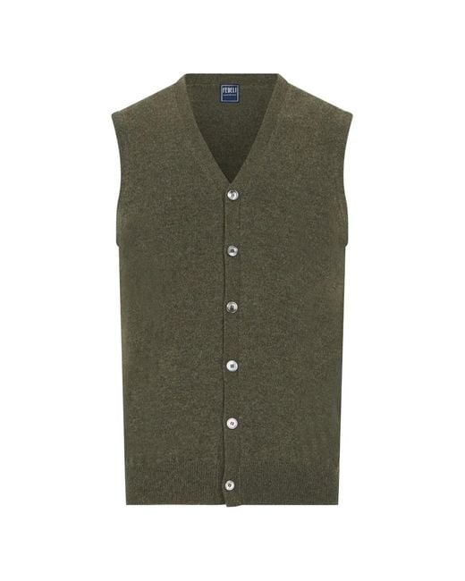 Fedeli Green Sleeveless Button-Front Cardigan for men